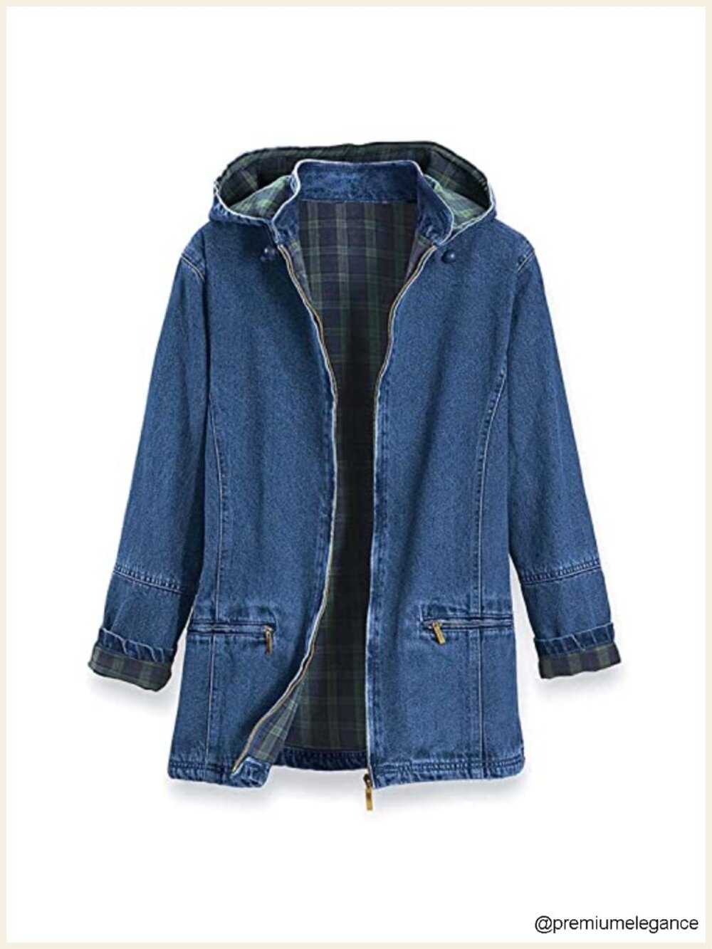 Flannel Lined Denim Jacket with Detachable Hood, Zip Front